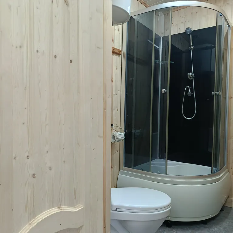 Дом с купелью и сауной, костровой зоной, мангалом и качелями