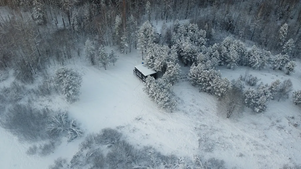 Домик в диком лесу на берегу реки