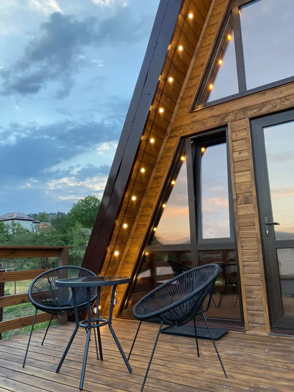 Стильный домик Aframe с баней и бассейном