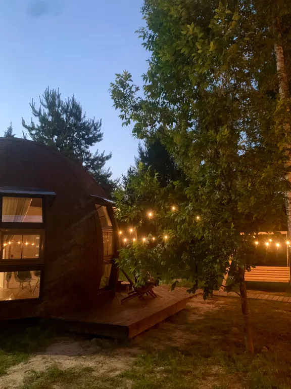 Уникальный купольный дом среди хвойного леса