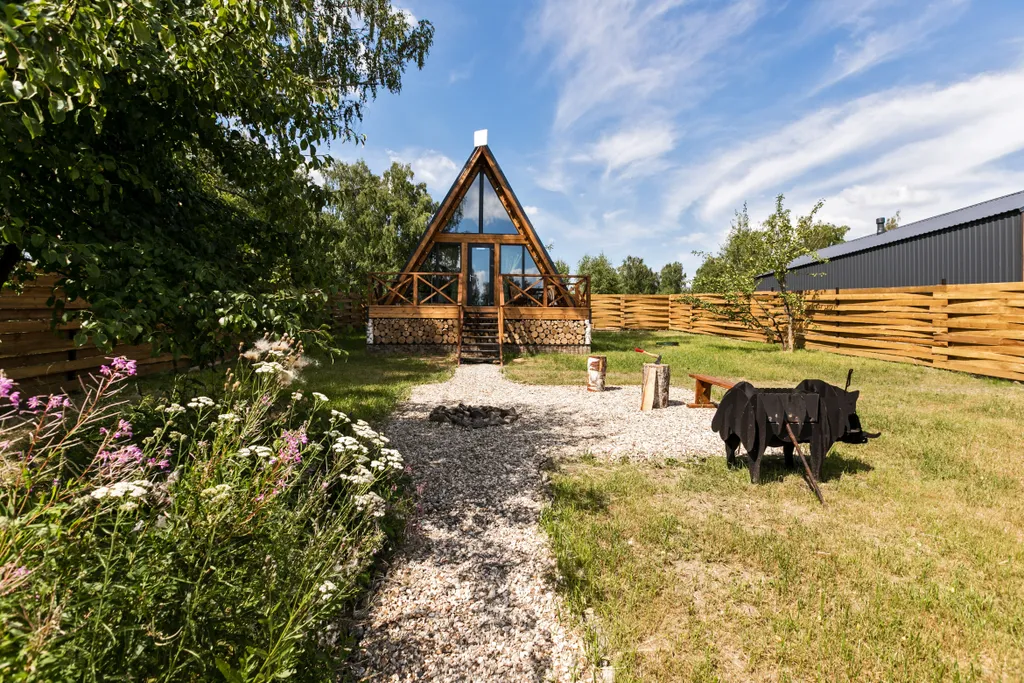 А-фрейм уютный домик у леса  с чаном