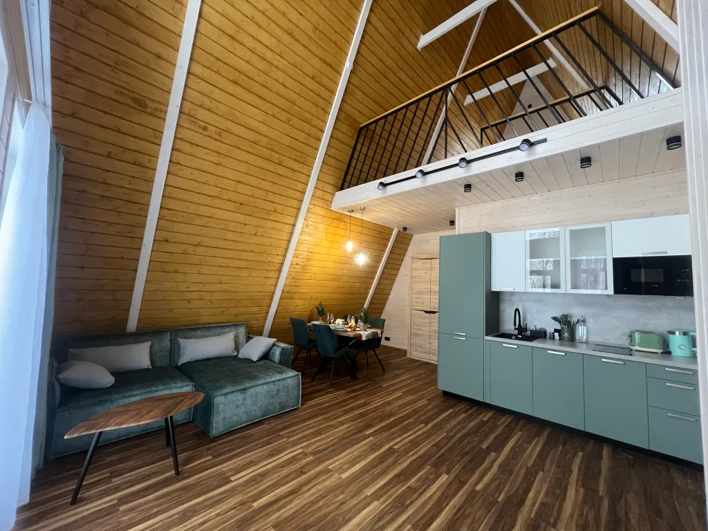 Чудесный домик A-frame с сауной Оливка