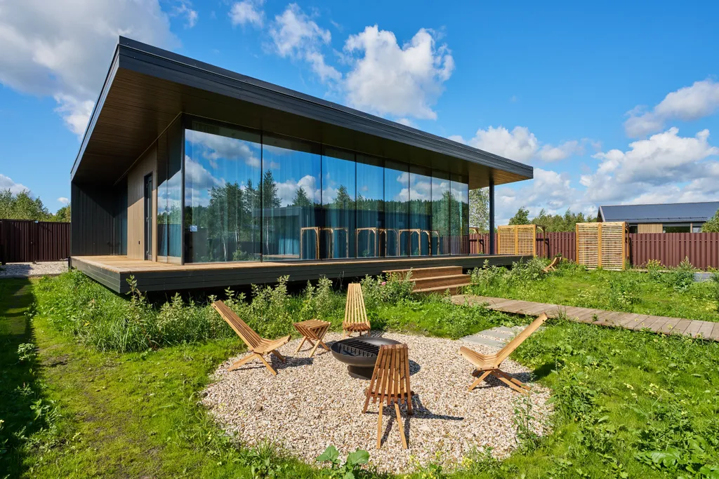 Просторный дом с сауной и камином в окружении леса и реки