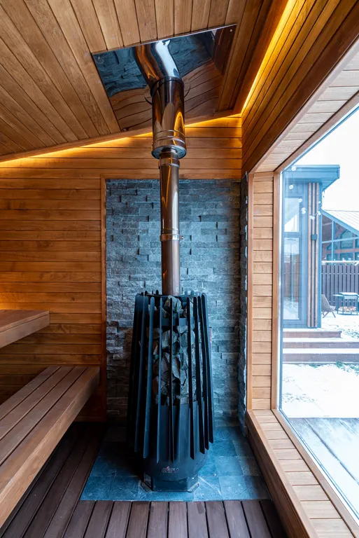 Теплый панорамный дом с русской баней и купелью