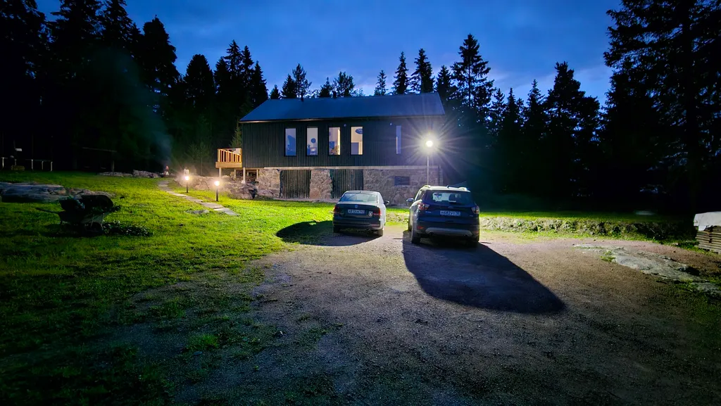 Дом на скале в окружении леса