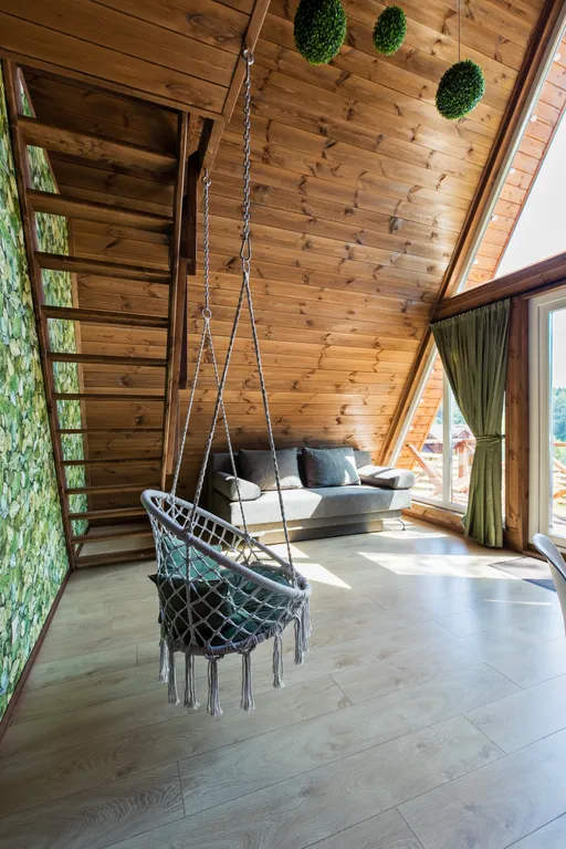 А-фрейм уютный домик у леса  с чаном