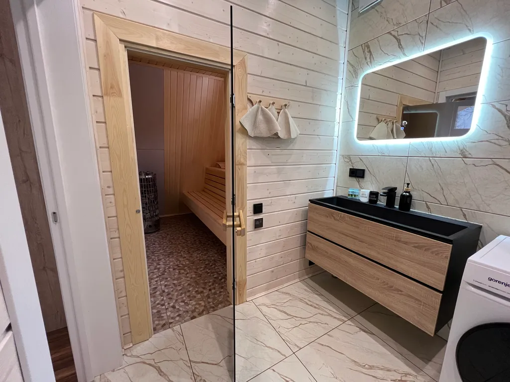 Чудесный домик A-frame с сауной Оливка