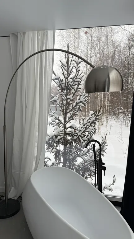 Домик с панорамной ванной в лесу