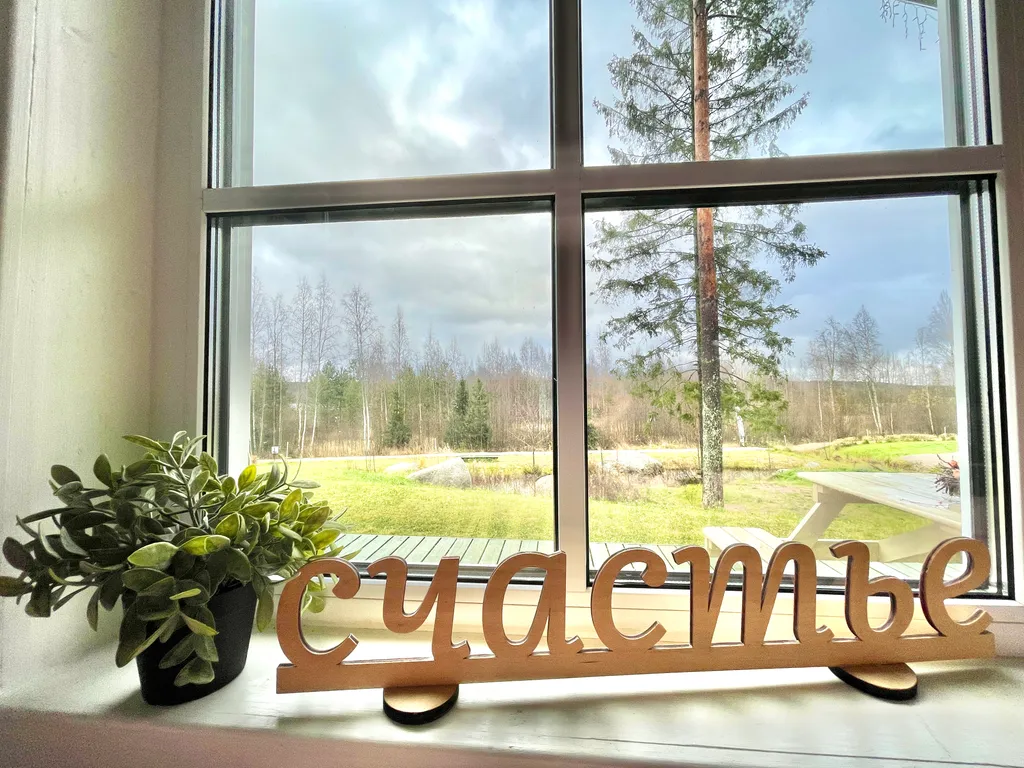 Коттедж с сауной и камином на берегу озера в сосновом лесу