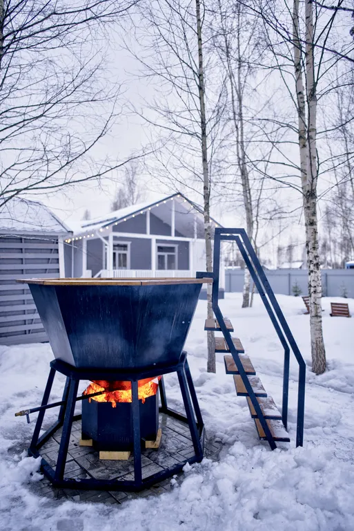 Дом с большой террасой, банным чаном и баней на дровах в окружении леса