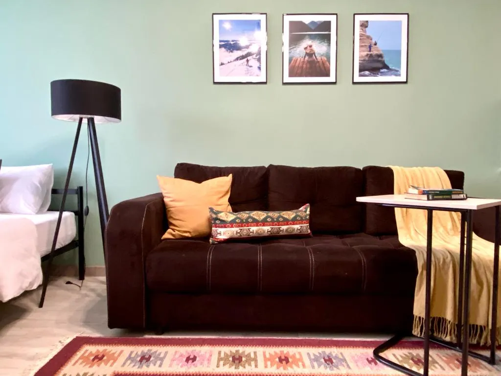 Студия Көктем с национальным колоритом и  видом на город