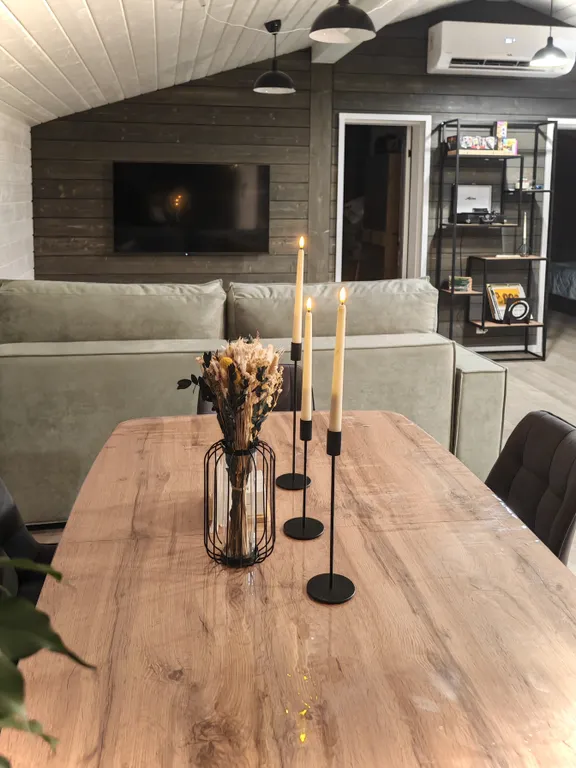 Дом у реки в сосновом лесу