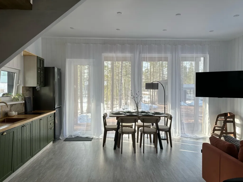 Дом 100m2 — чан у озера, кухня, Wi-Fi