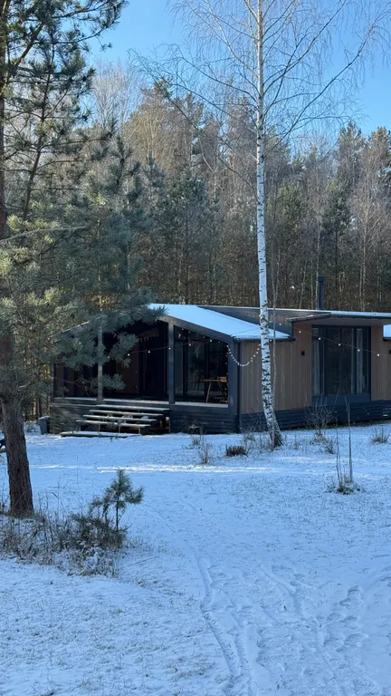 Уютный домик с горячей купелью, в окружении соснового леса
