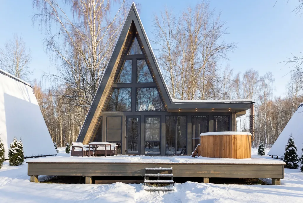 Домик A-Frame с купелью и баней 100 м2