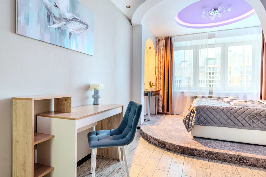 В тихом районе с удобной кроватью, гостиничный сервис, бесконтактно