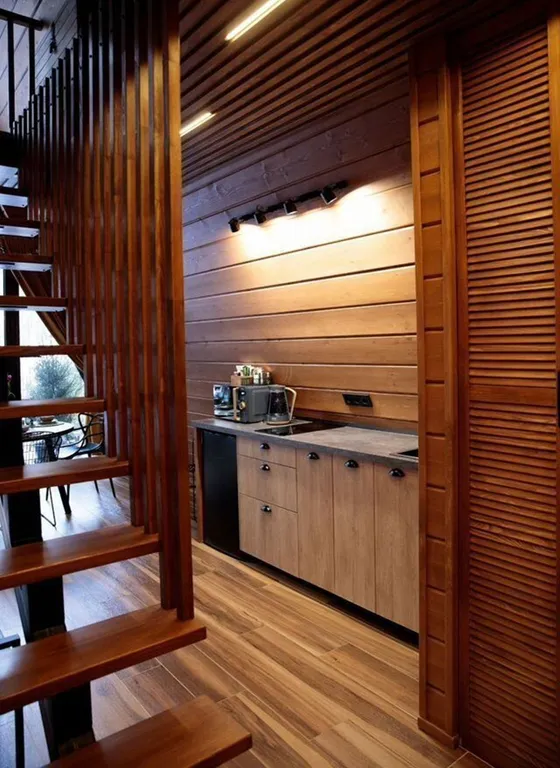 Дом А-фрейм с камином и баней с видом на лес