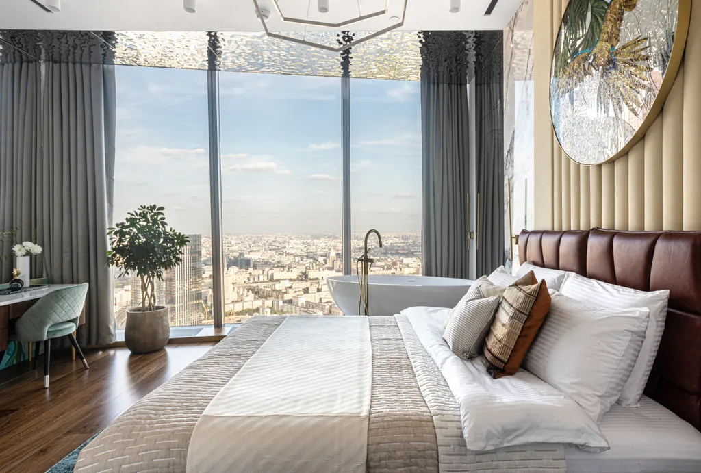 Квартира Роскошный апартамент Табрис на 81 этаже с ванной у окна в спальне — аренда посуточно в Москва