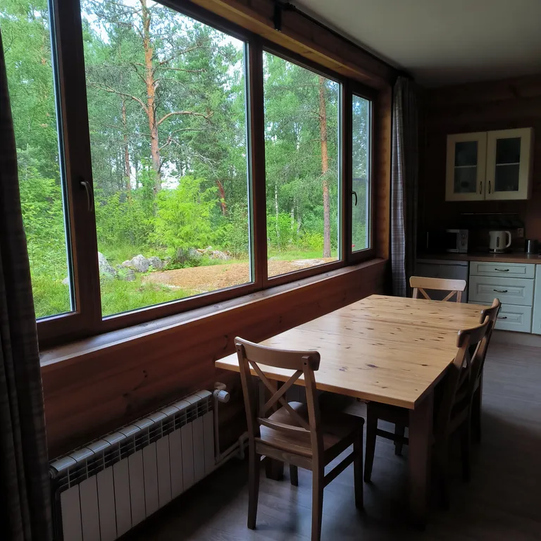 Дом на берегу озера с панорамным видом на лес