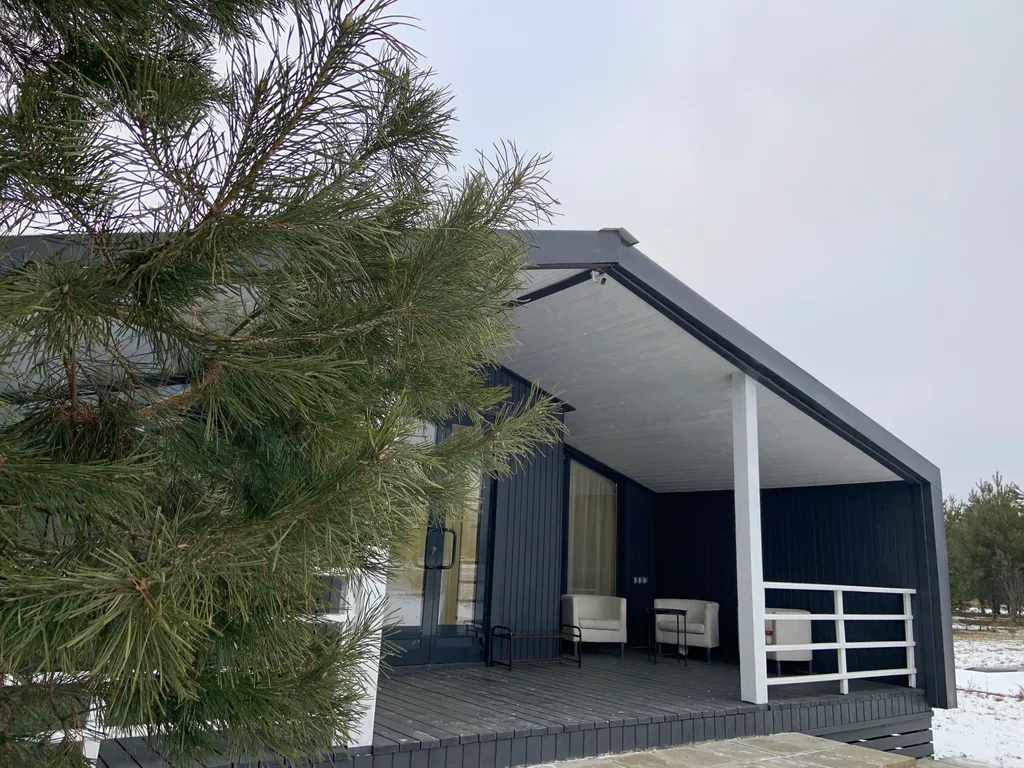 Уютный дом в скандинавском стиле среди сосен с сауной