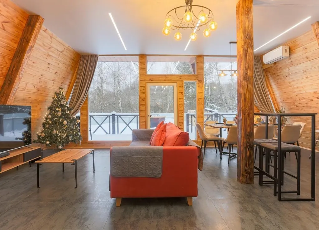 Большой дом a-frame в-небо с бассейном