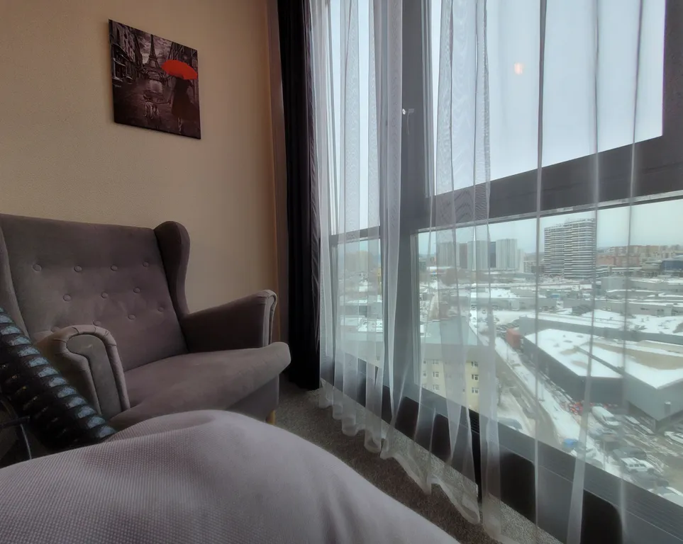 Квартира-студия с фитобочкой и джакузи с панорамным видом в ЖК Scandis