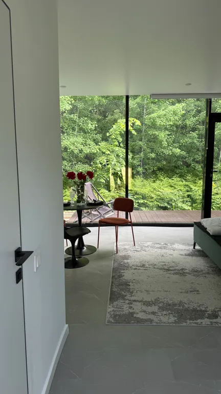 Домик с панорамной ванной в лесу