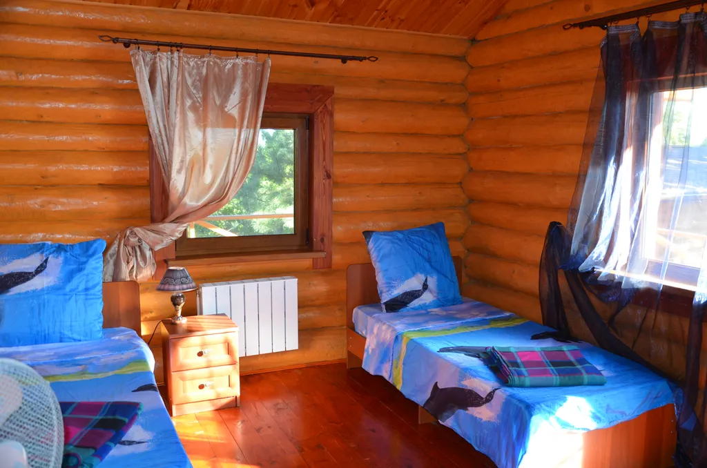 Бревенчатый дом в лесу с бассейном