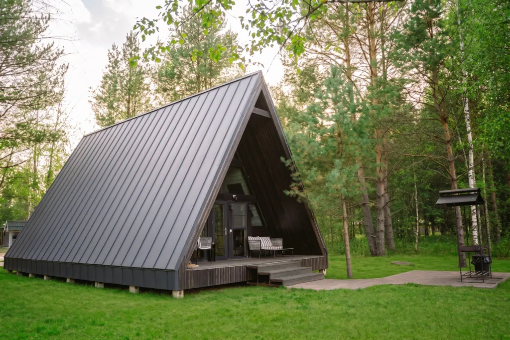 A-Frame с камином, кондиционером и террасой