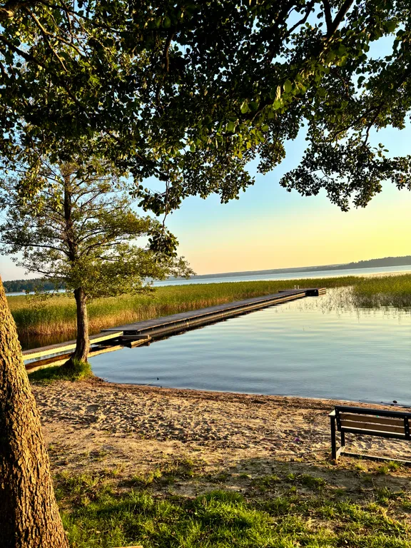 Домик с панорамным окном рядом с озером и видом на лес