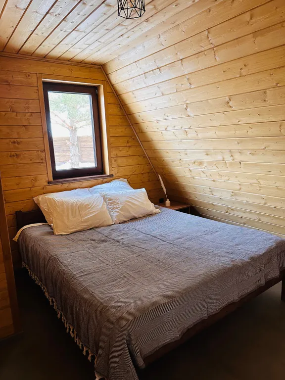 Дом с баней и банным чаном на краю соснового леса