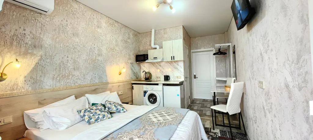 Уютная студия с балконом, отоплением, кухней, стиралкой, беседкой, парковкой