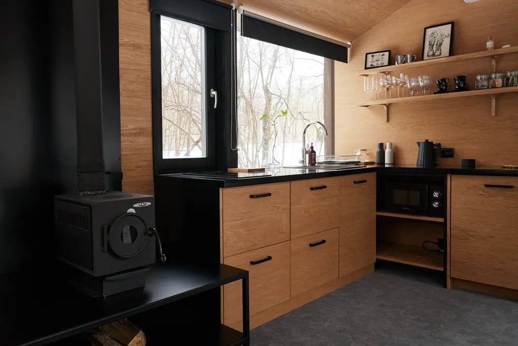 Дубльдом Тopоl cо cтильным интерьерoм и панoрaмным видом на лeс