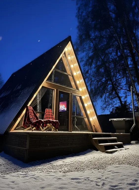 Уютный афрейм в березовом лесу