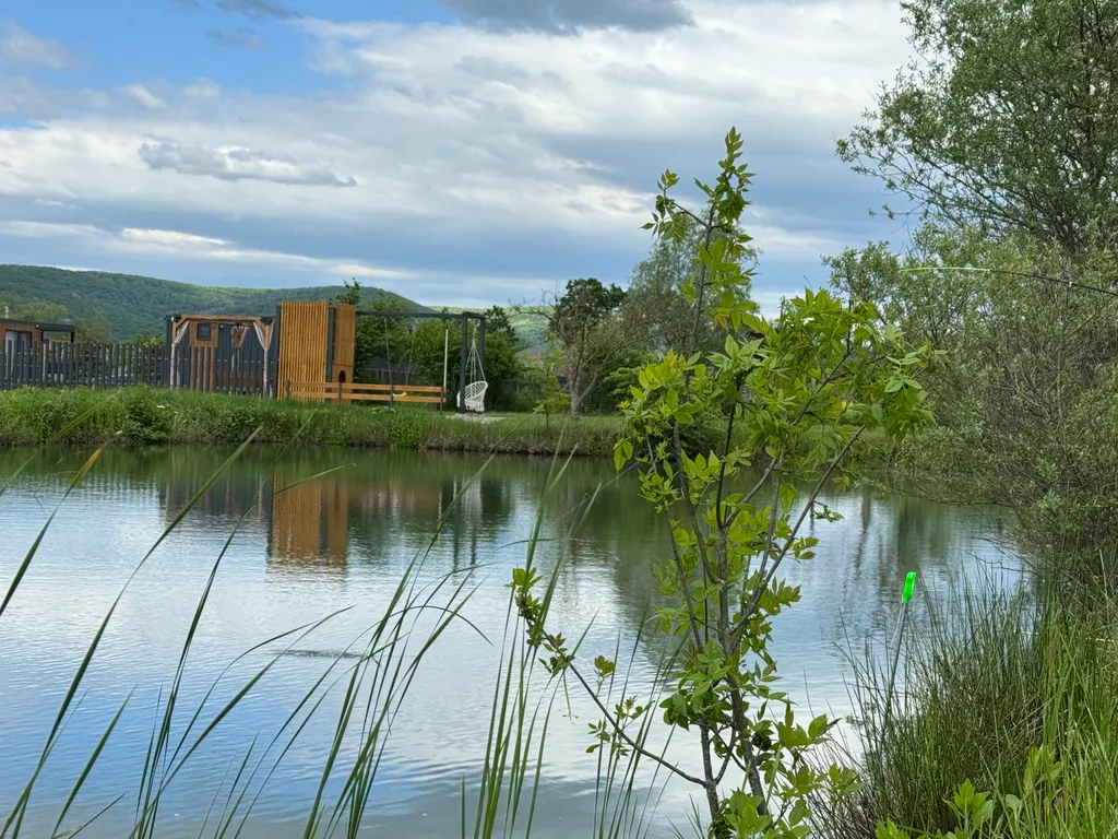 Домик с панорамными окнами и беседкой