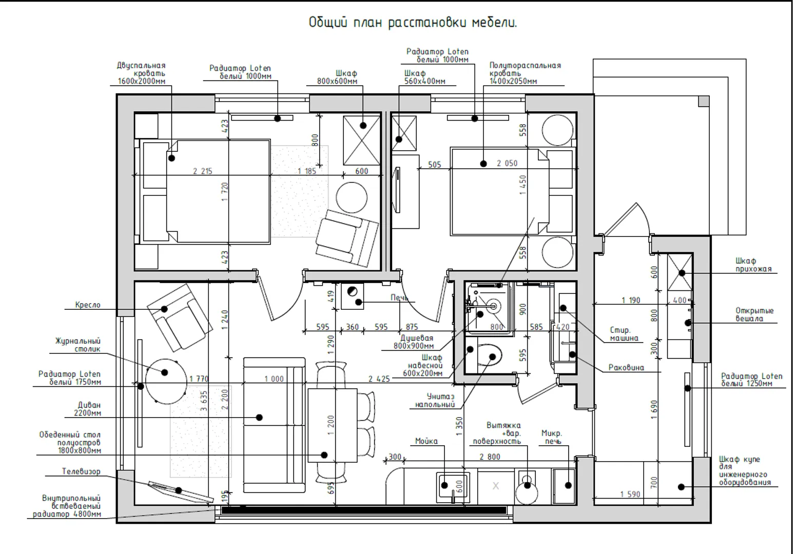 Схема помещений, мебели и оборудования