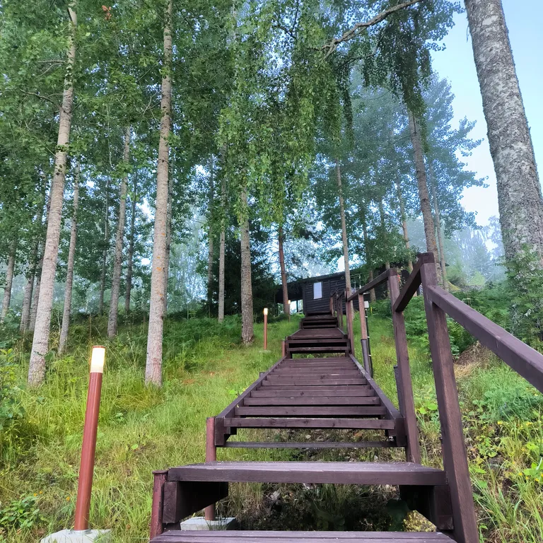 Дом на берегу озера с видом на лес