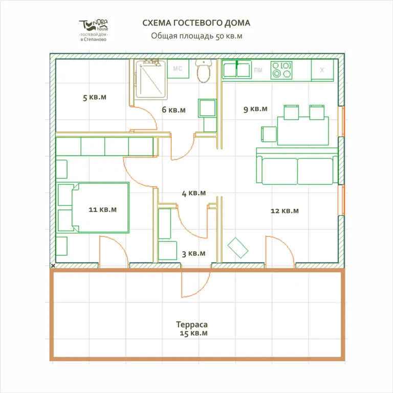 Коттедж Дом с террасой, камином, финской сауной на краю деревни с видом вдаль — Степаново