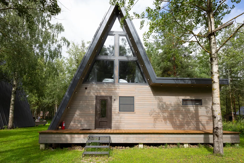 Домик A-Frame с купелью и баней