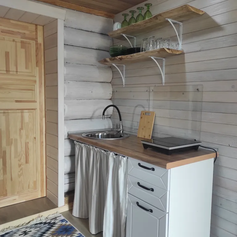 Экодомик из рубленого бревна с дровяной сауной