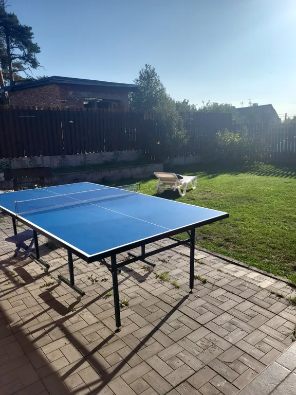 Дом с камином, зоной барбекю, батутом