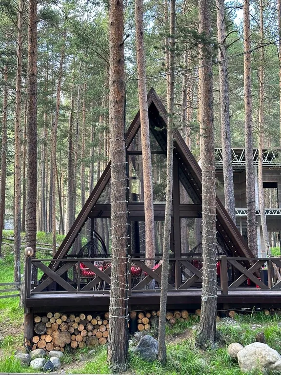 Сказочный дом в лесу с видом на горы