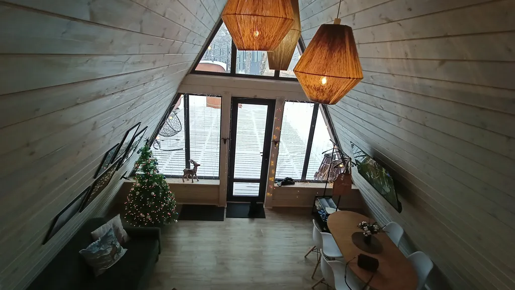 Домик А-фрейм с баней и купелью