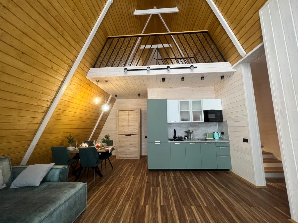 Чудесный домик A-frame с сауной Оливка