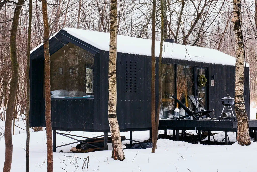 Дубльдом Тopоl cо cтильным интерьерoм и панoрaмным видом на лeс