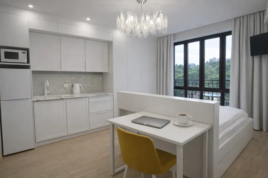 Уютная студия с видом на парк, жк «аврора», зима комфортно