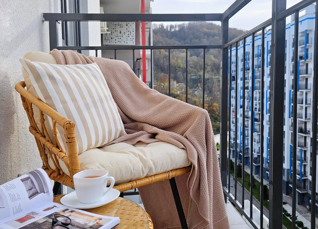 Уютная студия с проектором между морем и горами