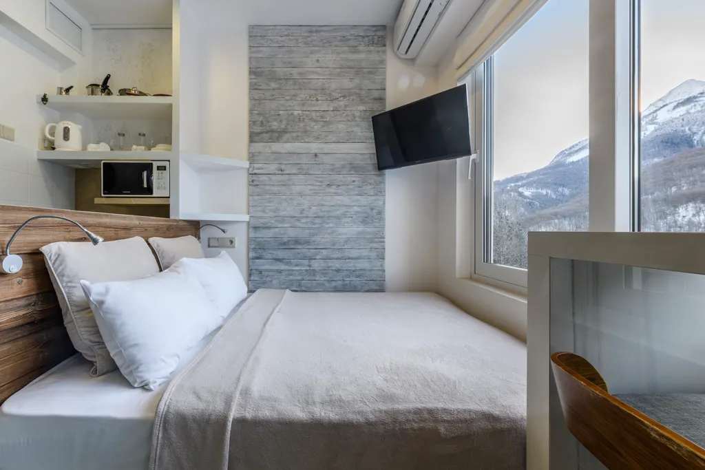 Квартира ЛАЙТ ДЖЕМ ДИЗАЙН-СТУДИЯ | 28 м²| Гипнотический вид из кровати — аренда посуточно в Красная Поляна