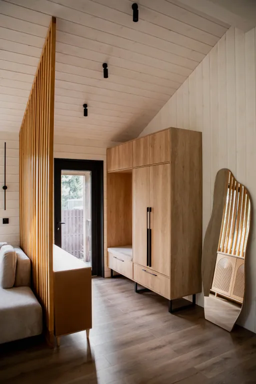 Дом в сосновом лесу с ванной у окна