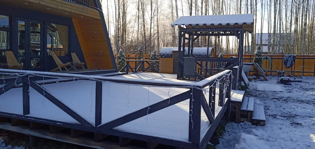 Большой а-фрейм дом с баней с сибирским чаном